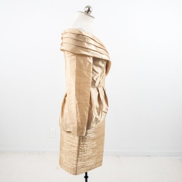 Vintage 80s 8 Formal Skirt Suit Dress Set Gold - Picture 11 of 15